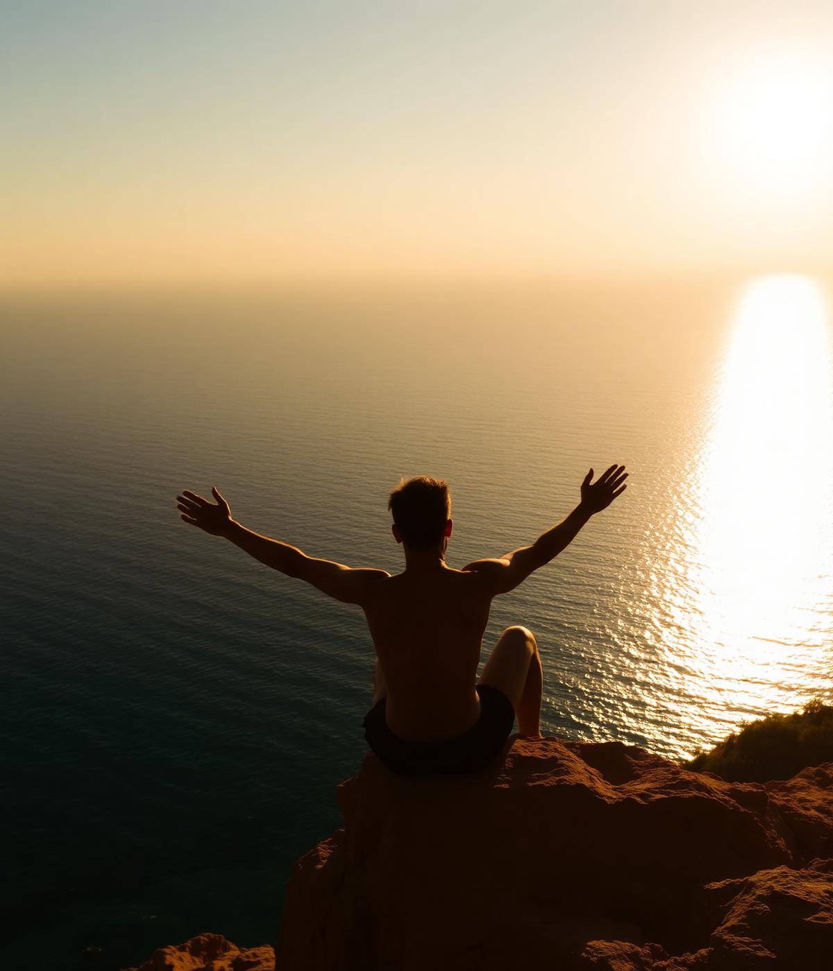 Blick auf das ruhige Mittelmeer bei Sonnenuntergang von einer mallorquinischen Küstenklippe